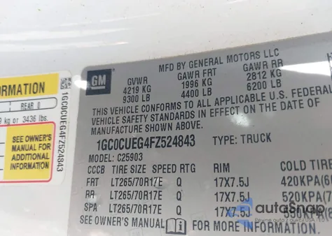 2015 Chevrolet Silverado 2500Hd Wt из США, поврежденный, VIN 1GC0CUEG4FZ524843